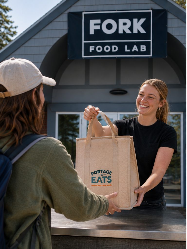 Picking up a Portage Eats kit at Fork Food Lab